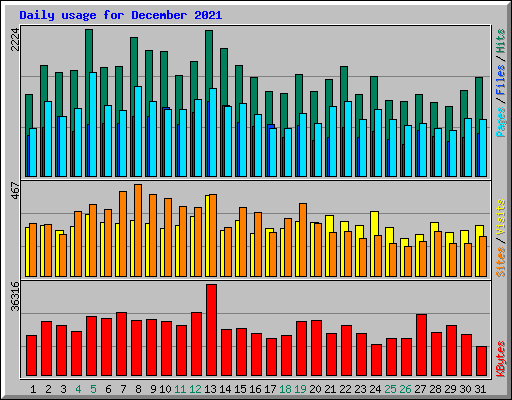 Daily usage for December 2021